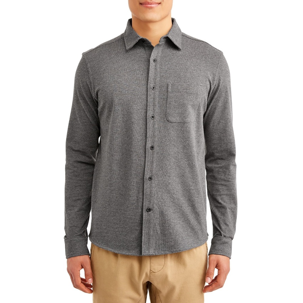 George 2XL Gray Dotted Slim Fit Long Sleeve Button Down Shirt Men's